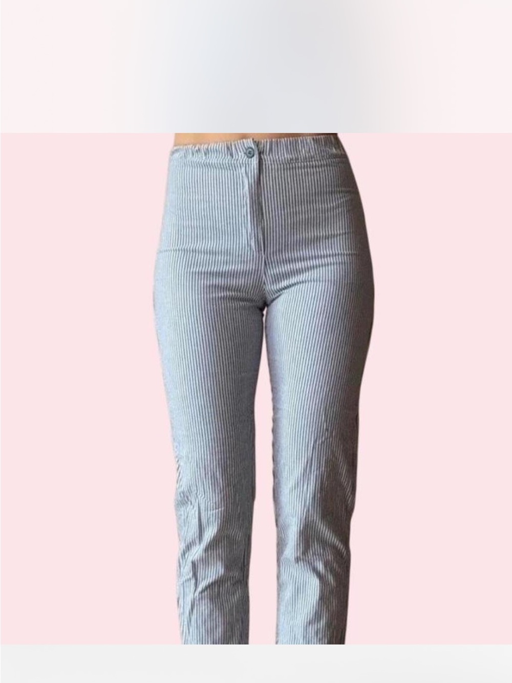 Brandy Melville Blue and White Pinstripe High-Rise Straight Pants